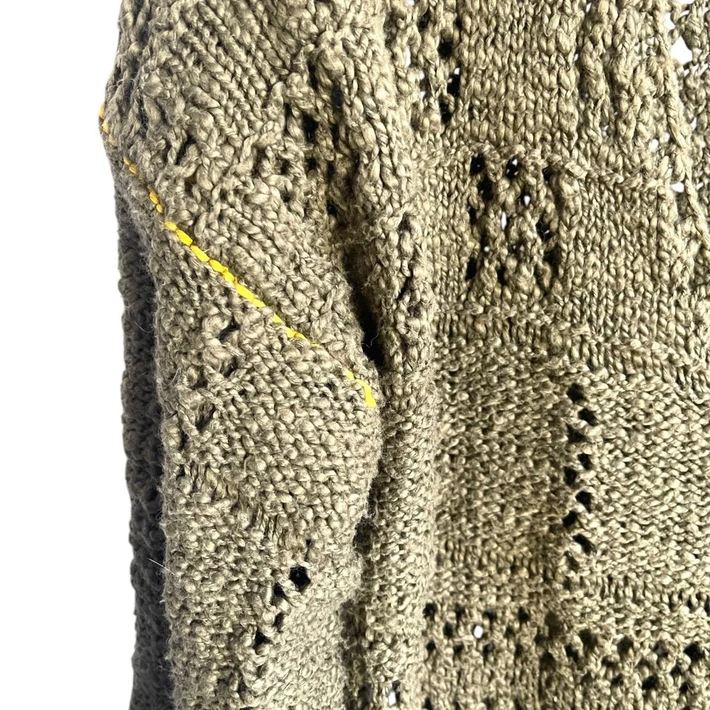 Free People Flower Child Tunic Sweater Moss Green Crochet Deep V-Neck Pullover S